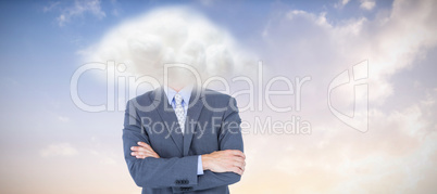 Composite image of portrait of smiling businessman standing arms