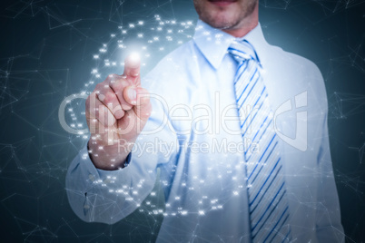 Composite image of businessman in shirt pointing with his finger