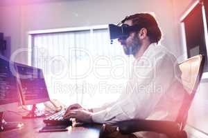 Businessman wearing virtual glasses