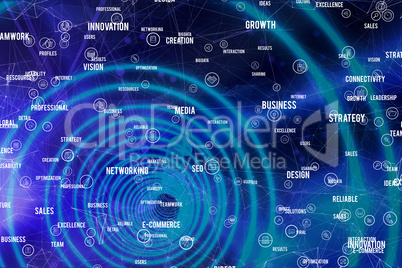 Composite image of sphere of icons and words