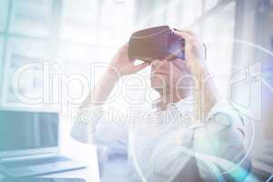 Businessman holding virtual glasses