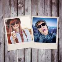 Composite image of smiling hipster woman drinking coffee
