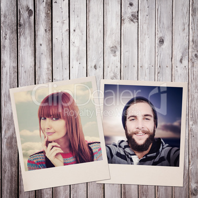 Composite image of portrait of a smiling hipster woman