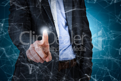 Composite image of businessman in grey suit pointing