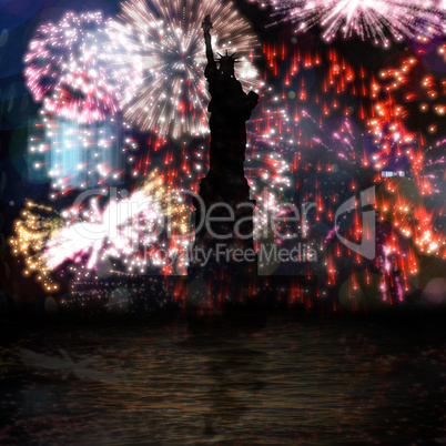 Composite image of focus on liberty statue
