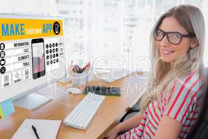 Composite image of attractive photo editor working on computer