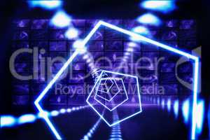 Composite image of hexagon design with glowing light