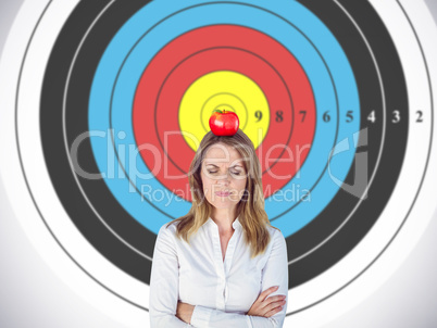 Composite image of upset businesswoman with eyes closed