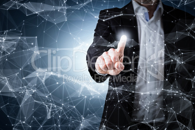 Composite image of businessman standing and pointing