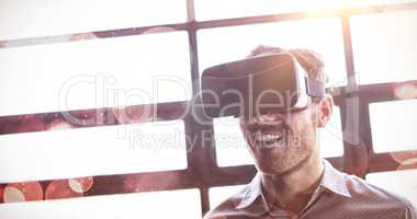 Businessman using virtual reality device