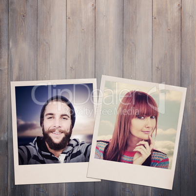 Composite image of portrait of a smiling hipster woman