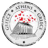 Love heart stamp with the Parthenon shape from Greece and the name Greece written inside the stamp