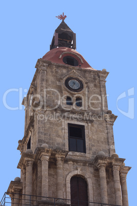 Old Town Church tower of Rhodes, Greece