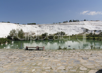 Natural travertine pools and terraces, cotton castle, Pamukkale, Turkey photo