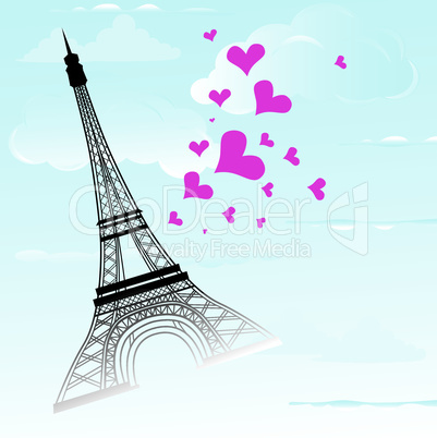 Paris town in France card as symbol love and romance travel, eiffel tower with hearts vector illustration