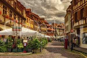 Street in Obernai village, Alsace, France
