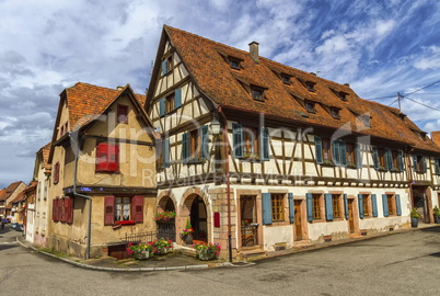 Traditional timbered houses in Dambach-la-ville, Alsace, France