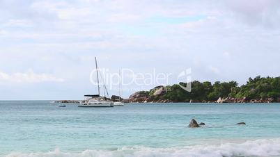 Boats at the coast of Anse Lazio, Praslin island, Seychelles