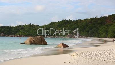 Tourists at the beach of Anse Lazio, Seychelles