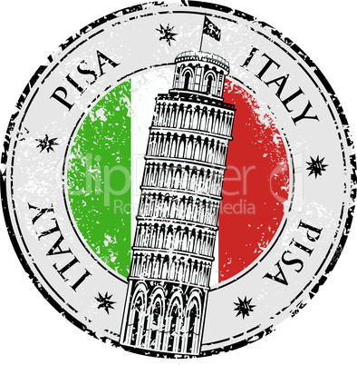 Stamp Pisa tower in Italy, vector illustration