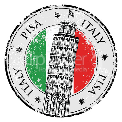 Stamp Pisa tower in Italy, vector