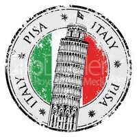 Stamp Pisa tower in Italy, vector