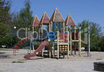 Modern colorful playground without children ground outdoor photo