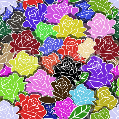 Seamless flower background with colorful rose and leaves, element for design, vector illustration.