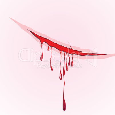 Claws scratch blood drops background. Vector damage illustration.