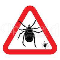 Mite warning sign. Vector illustration of tick warning sign. Bud warning sign. Parasite warning sign. Mite skin parasite vector sign. Mite skin parasite isolated on white.