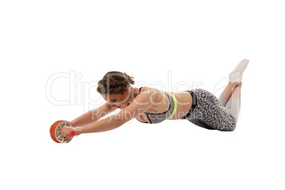 Fitness. Cute woman doing abdominal exercise