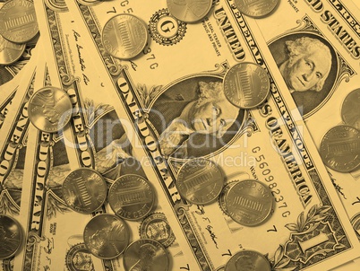 Dollar coins and notes - vintage