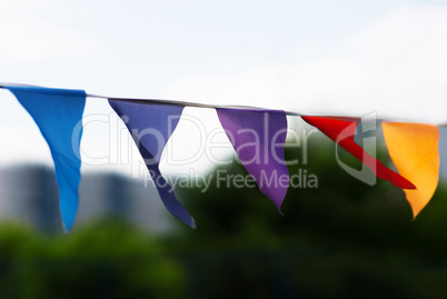 Horizontal vivid waving flags bokeh background backdrop
