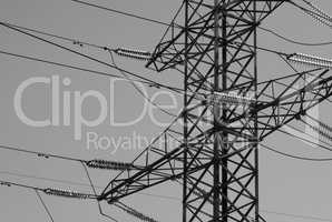 Horizontal black and white industrial power lines background bac