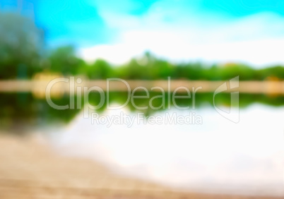 Horizontal forest lake bokeh background