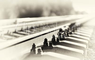 Diagonal sepia railway bokeh background