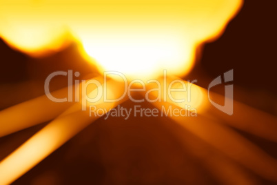 Diagonal burning sunset railway with light leak bokeh background