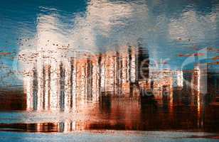 Horizontal vivid red abstract town reflection background