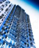 Vertical vivid blue motion blur skyscraper background