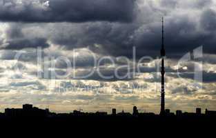 Right aligned Moscow television tower silhouette background