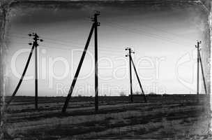 Vintange postcard sunset power lines landscape background