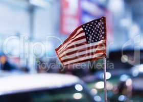 Horizontal vivid USA flag bokeh background