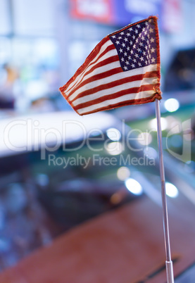 Vertical vivid USA flag bokeh background