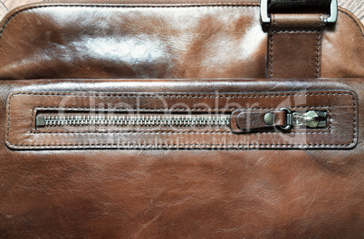 Horizontal brown leather case with zipper background