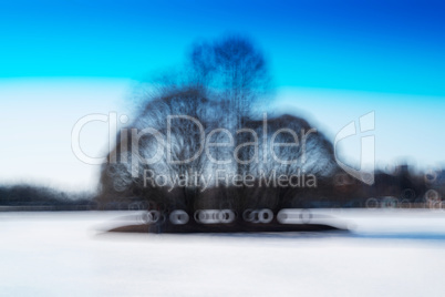 Horizontal dramatic tree on small island bokeh background