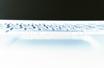 Horizontal cyan laptop keyboard bokeh background