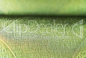 Horizontal vivid green fabric bokeh background