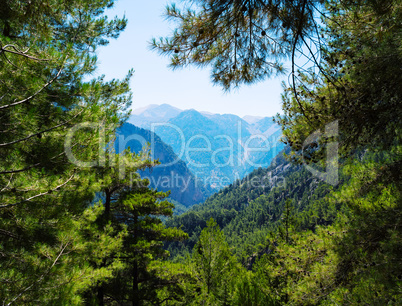 Horizontal vivid dramatic mountains view landscape trees bokeh b