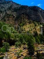 Vivid vibrant vertical mountain village landscape