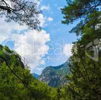 Horizontal vivid dramatic mountains view landscape trees bokeh b